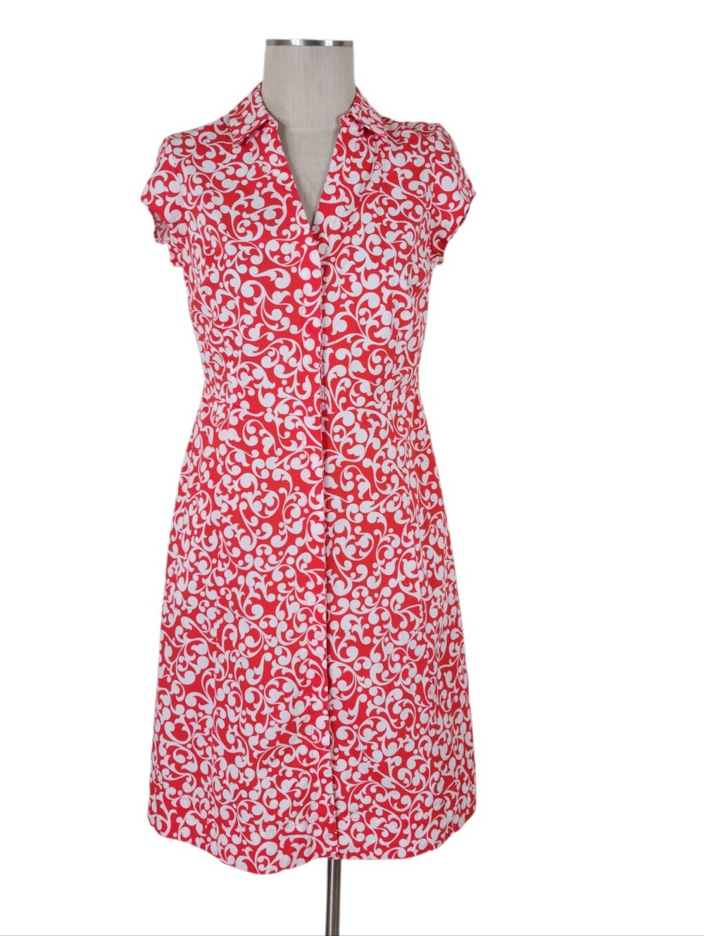 Boden Midi Shirt Dress Size 6 Coral White Full Front Hidden Buttons Pockets - Picture 2 of 12